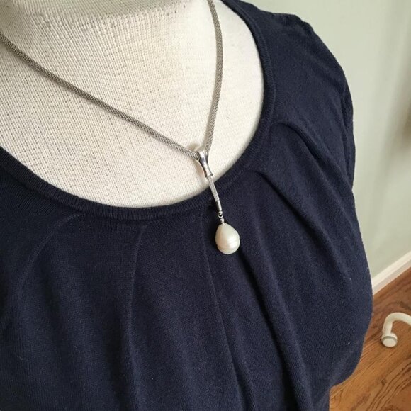 ANN TAYLOR SZ M Cotton/Nylon Navy Pleated Scoop Neck Pullover Sweater - Picture 2 of 4